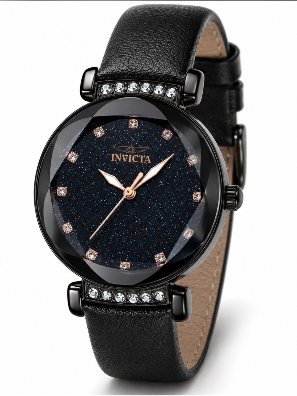 Invicta Celestial Women's Watch - 34mm, Black Leather, Austrian Crystal Markers